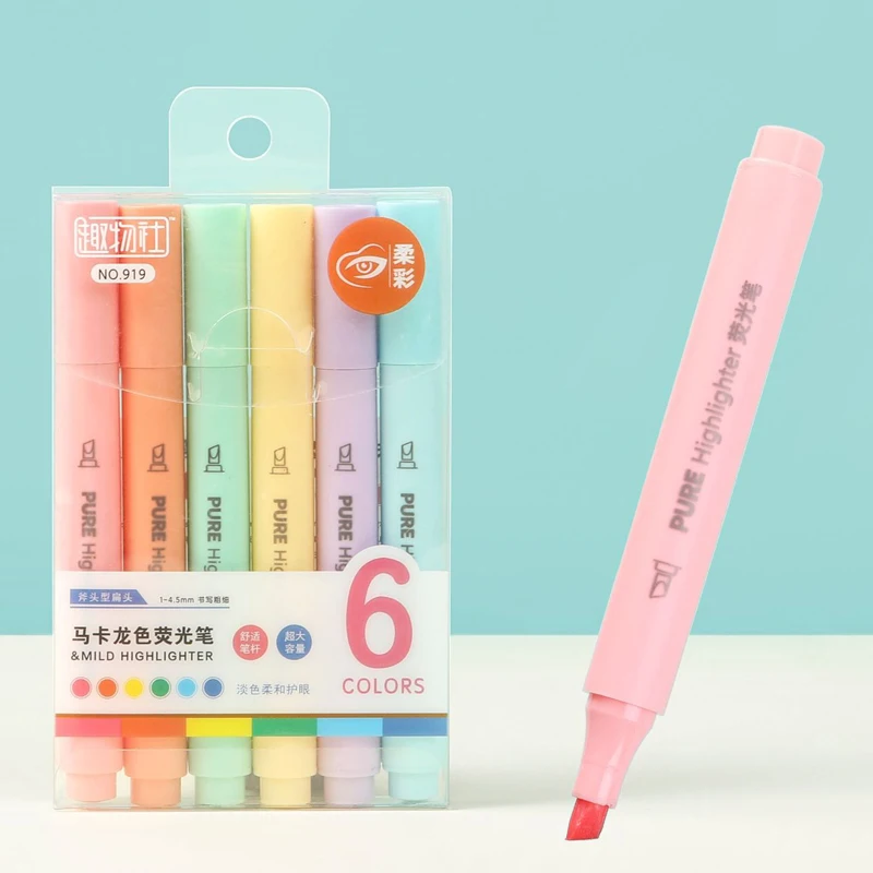 Pastel Highlighter Set Double Ended - 6PCS 파스텔 형광펜 - 마카롱 컬러