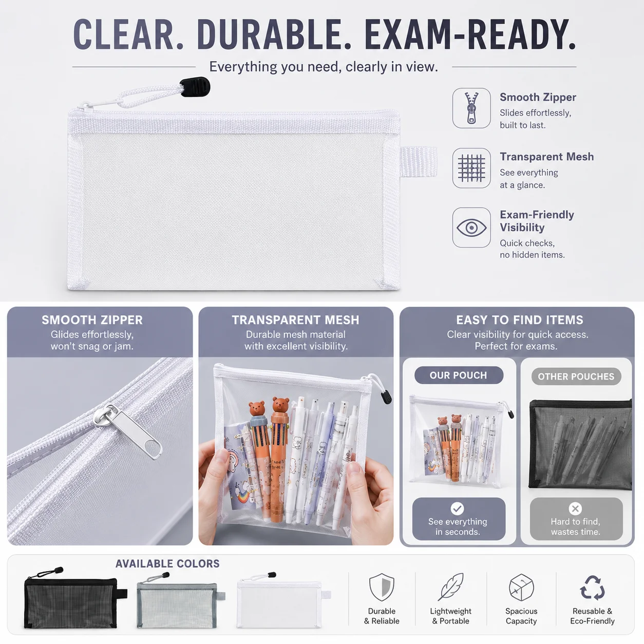 투명 메쉬 연필 케이스 투명 지퍼 펜 가방 시험 문구  - Clear Mesh Pencil Pouch For Exam 리뷰 및 가격
