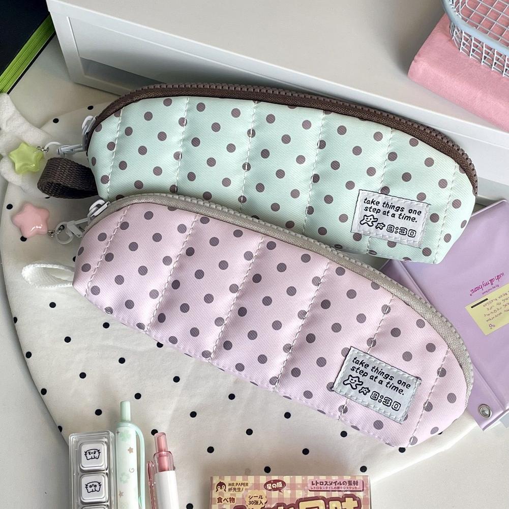 미적 폴카 도트 연필 케이스 휴대용 한국 스타일 연필  - Aesthetic Large Pencil Case Pouch 리뷰 및 가격